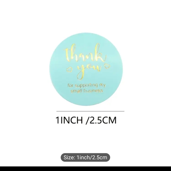 500 Count Thank You Stickers Roll W/ Fake Gold on Turquoise New - Picture 3 of 3